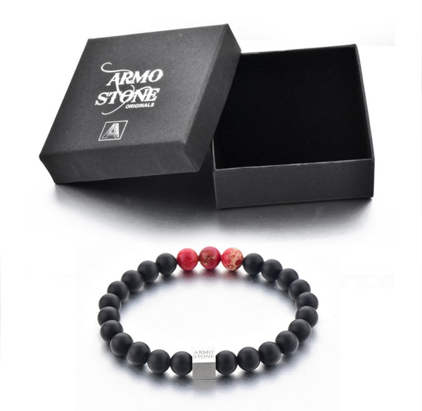 Armo Matt Black Onyx with 3 Red Imperial Jasper Stones