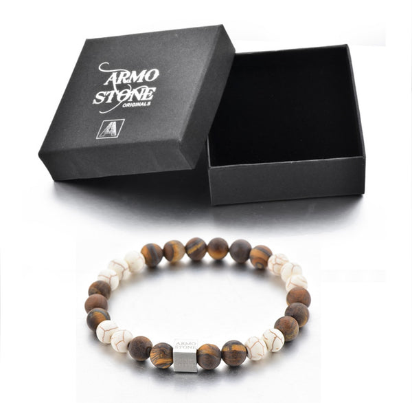 Armo Matt Tigers Eye and Howlite Stones