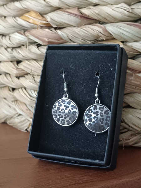 Leopard Print Silver Earrings