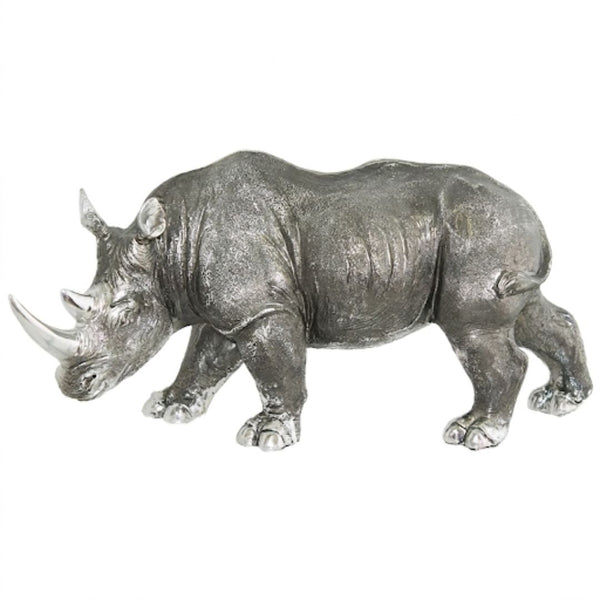 Silver Rhino Decorative Ornament (36cm)