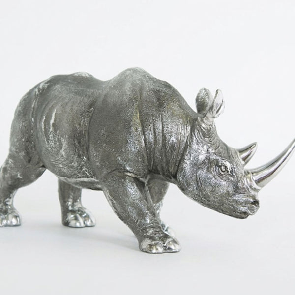 Silver Rhino Decorative Ornament (36cm)