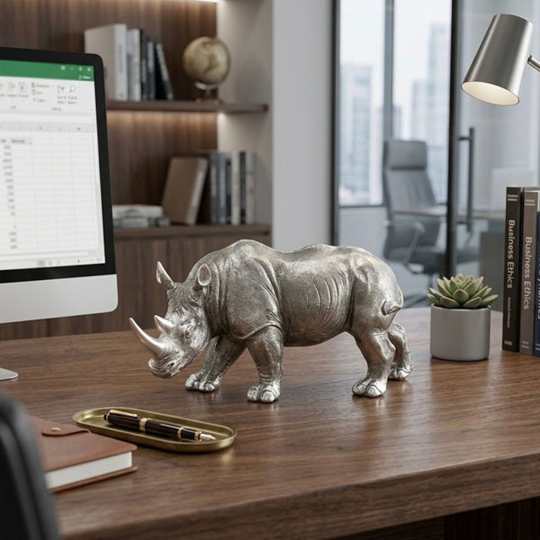 Silver Rhino Decorative Ornament (36cm)