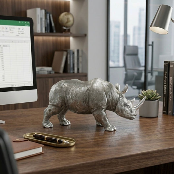 Silver Rhino Decorative Ornament (36cm)