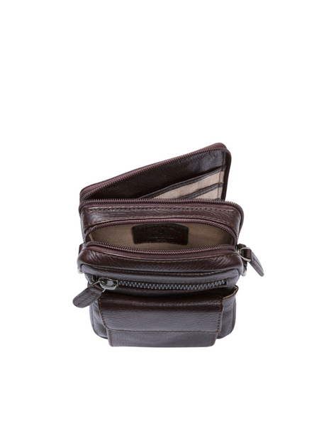 Leather Organiser Bag with Hand Strap, Brown