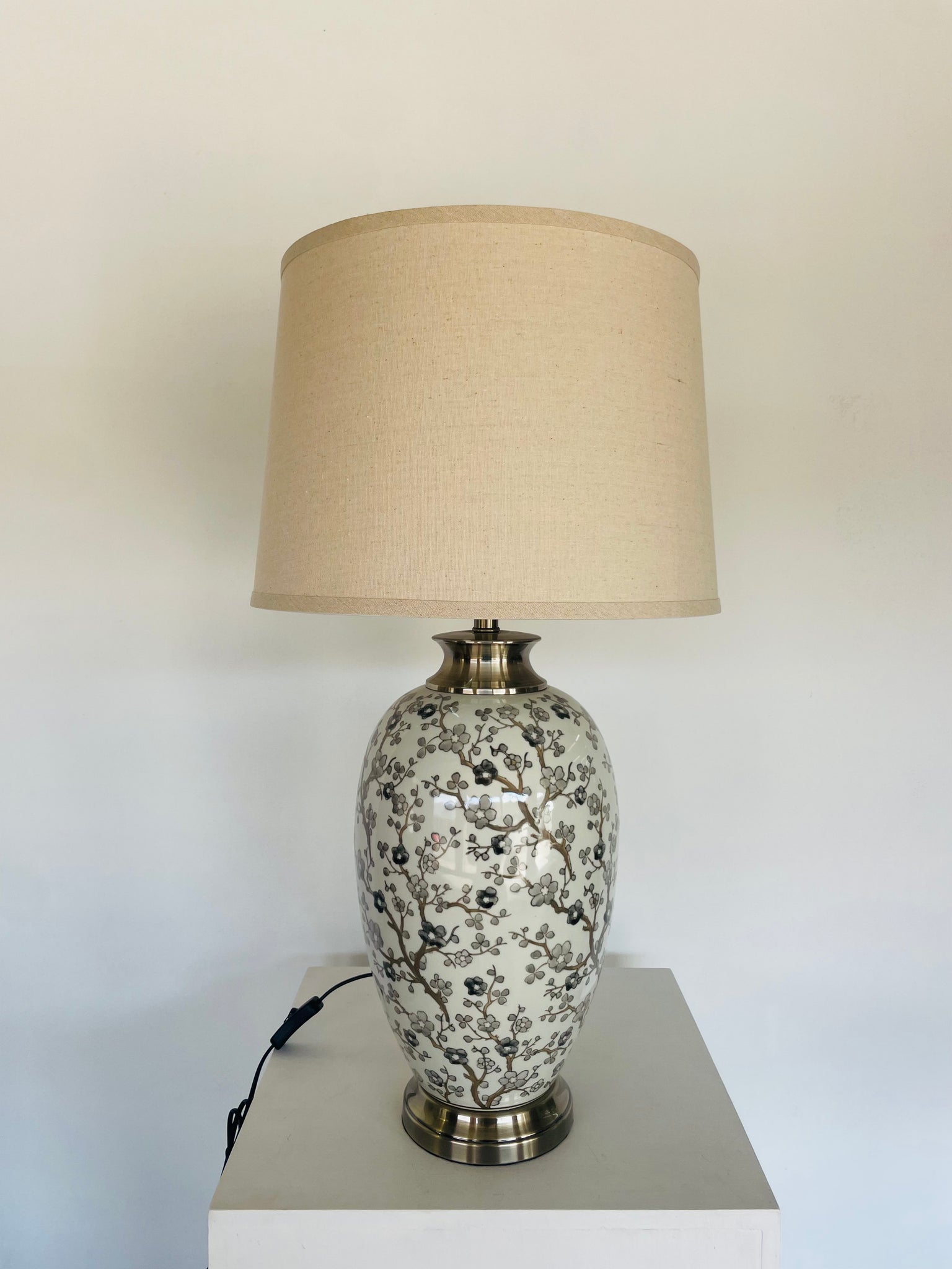 Blossom Branch Ceramic Jar Lamp with Nude Shade