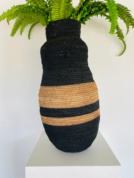 Black Two - Tone Naturally Woven Grass Basket