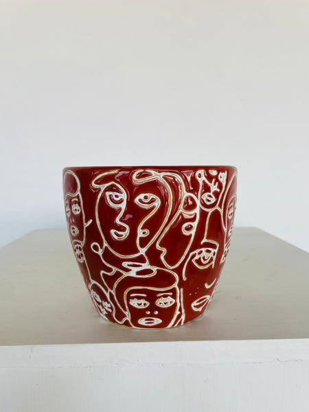 Abstract Face Art Planter Red (Very Small)