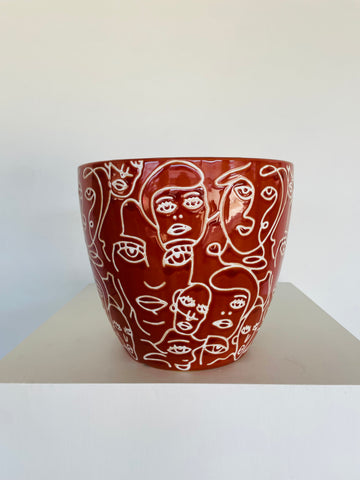Abstract Face Art Planter Red (Big)