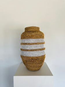 White Stripe Natural Woven Basket