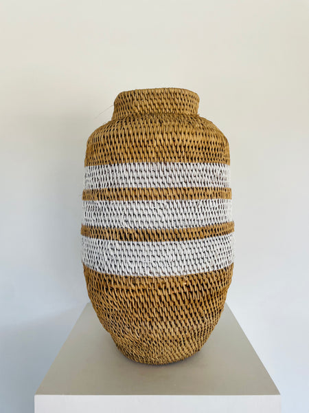 White Stripe Natural Woven Basket