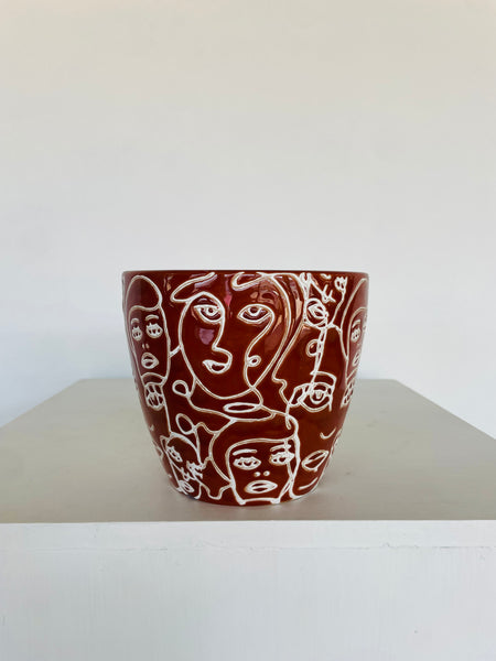 Abstract Face Art Planter Red (Small)
