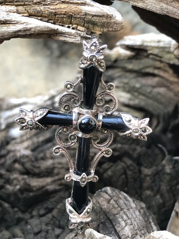 Black Cross with Marcasite Pendant