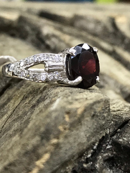 Garnet & Cubic Ring (Size N)