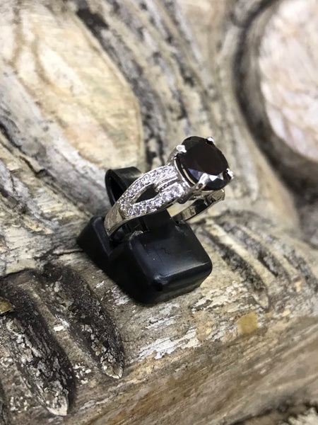 Garnet & Cubic Ring (Size N)