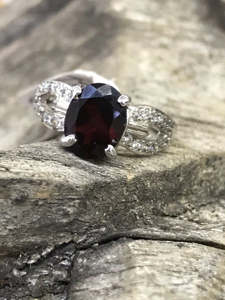 Garnet & Cubic Ring (Size N)